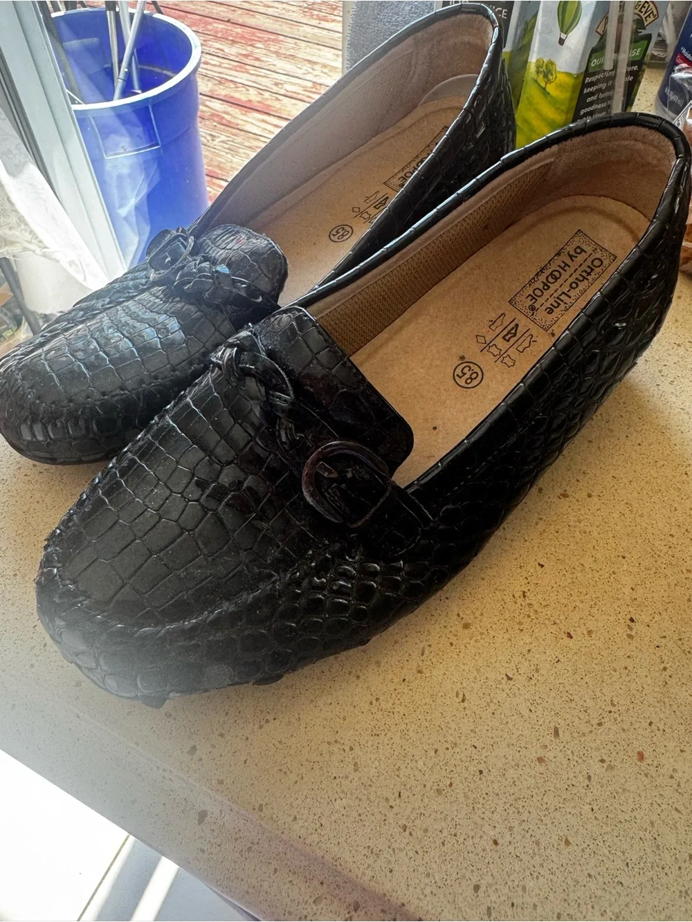 Black Croc-Embossed Leather Loafers